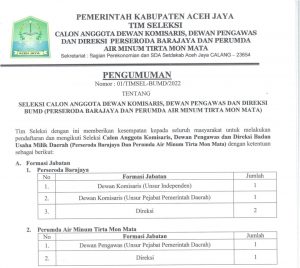 Pemkab AjayaBuka Calon Anggota Dewan Komisaris