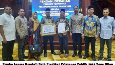 Pemko Langsa Raih Predikat Pelayanan Publik 2022