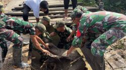 Cegah Banjir Susulan, TNI Gabungan Bersihkan Jembatan Perintis Gumpang Lempuh